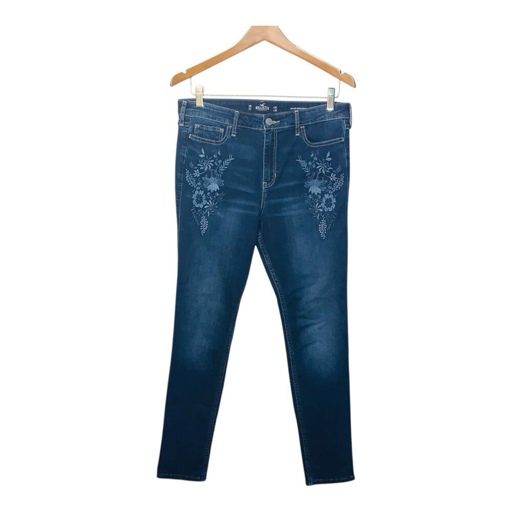 HOLLISTER Stretch High Waist Super Skinny Floral Blue Jeans 11 R